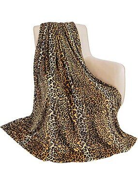 Leopard Print Fleece Throw Blanket Cheetah Brown Soft Lightweight Couch Sofa